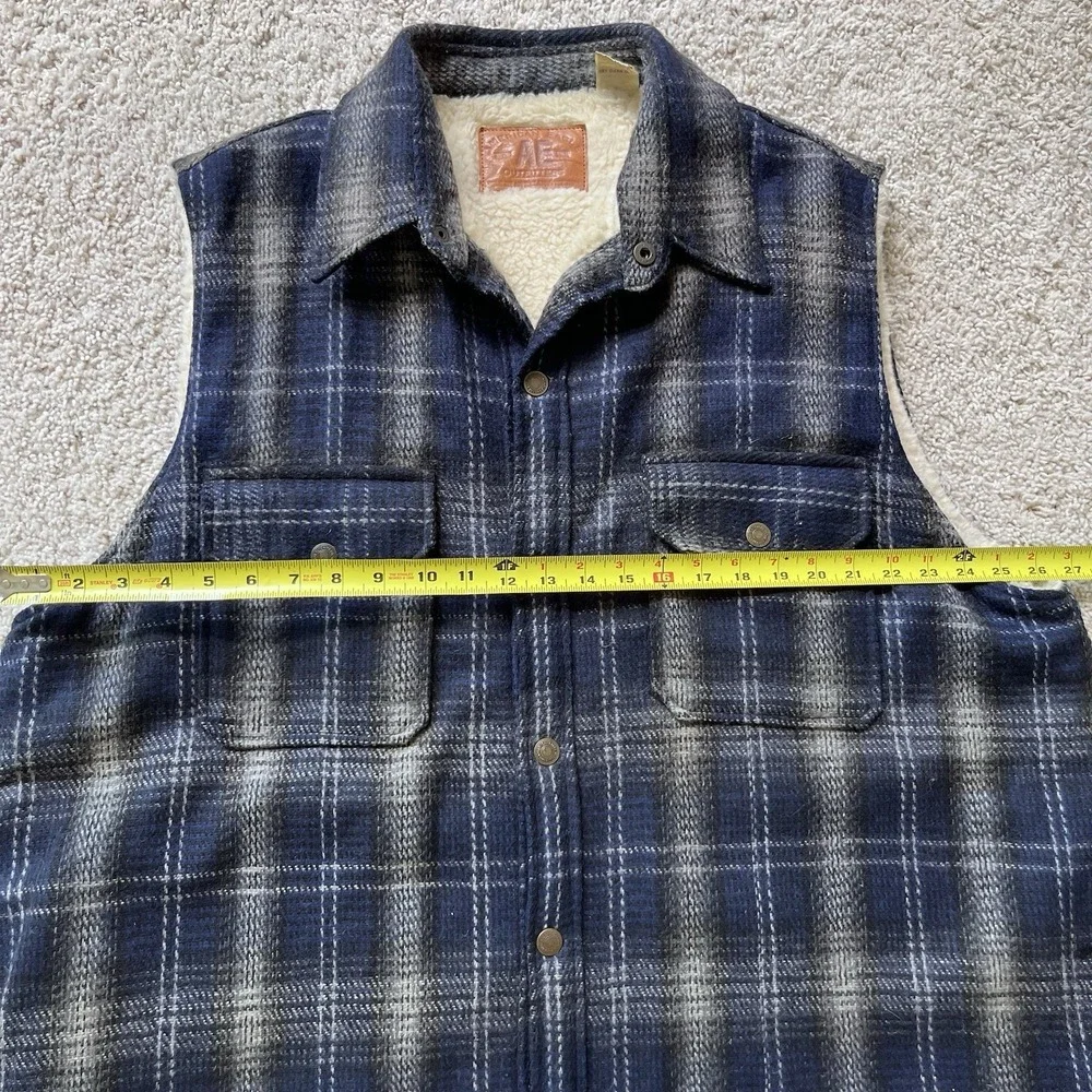 American Eagle Y2K Flannel Vest Sz XL Wool Sherpa Plaid Vintage Tartan Outdoor